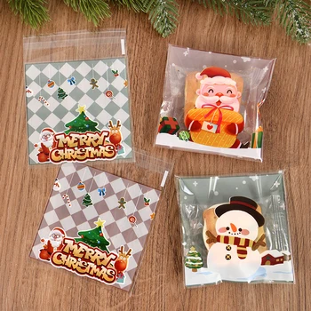 100шт Самоклеящийся пакет для печенья Merry Christmas, Санта-Клаус, Пакеты для упаковки конфет, печенья, выпечки, Рождественские Новогодние подарки