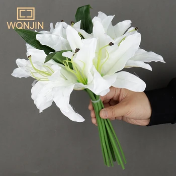11 головок /лот, Искусственные цветы Белой Лилии, Свадебный букет невесты, искусственное растение для гостиной, украшение дома