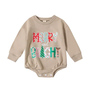 2023 0-18 м Толстовка для малышей, комбинезон с рождественским буквенным принтом, Комбинезон с длинными рукавами для новорожденных мальчиков и девочек, костюмная одежда