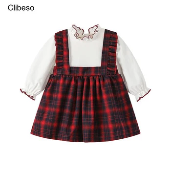 2023 Модное Платье Clibeso для Детей, Детская Белая Блузка в Консервативном Стиле для Девочек + Клетчатые Платья на подтяжках, Испанские Наряды для Младенцев