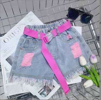 2023 новые джинсовые шорты для девочек оптом с поясом летние модные шорты для девочек 4-15 т E900