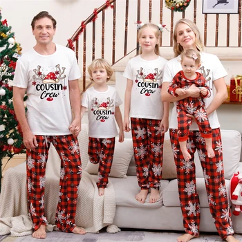 2023 Рождественская одежда для сна для мамы и детей, семейные пижамы, Папа с оленем, Рождественская одежда для мамы и меня, топы + брюки