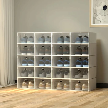 2023 Стеллаж для хранения прозрачных коробок для обуви, штабелируемый стеллаж для хранения различных коробок.