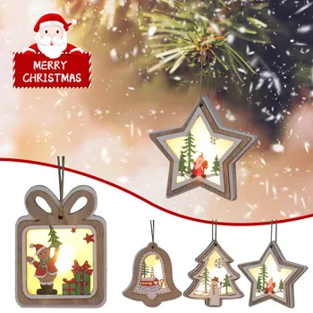 2024 Новых рождественских украшения Рождественские светящиеся деревянные подвески с гирляндами Подвески в виде рождественской елки Рождественские подарки Navidad