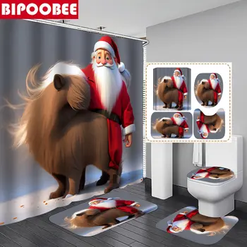 3D занавески для душа Санта-Клауса с крючками, Веселого Рождества, Занавеска для ванной комнаты, Нескользящий коврик, крышка унитаза, коврик для ванной, Праздничный декор