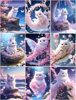 5D Алмазная картина с животными, милый розовый котенок, цветок, алмазная картина, инкрустированная бриллиантами, вышивка, картина для украшения дома