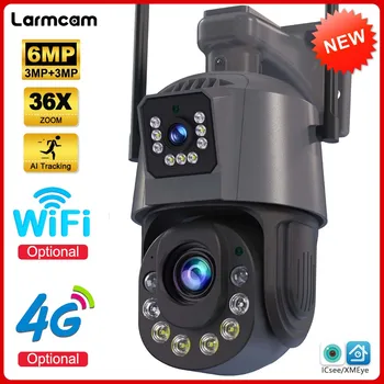 6-Мегапиксельная Камера 4G Sim-карты с 30-кратным Зумом WiFi IP-Камера Наружного наблюдения с Двумя Объективами и Двойным экраном PTZ Уличная Видеокамера CCTV iCSee P2P