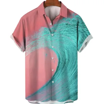 Camisa hawaiana de manga corta para hombre, ropa de moda, estilo Harajuku, Anime, con estampado de ondas, de lujo