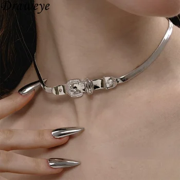 Draweye Серебряное ожерелье для женщин, пояс, аксессуары Y2k, винтажные ожерелья в стиле хип-хоп, панк, блестящие украшения для женщин