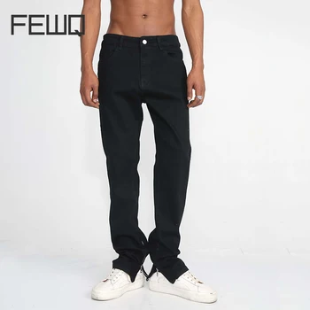 FEWQ Men Tide Нишевый дизайн, Новые Корейские джинсы Vesion с боковой молнией и прямыми штанинами, Модные карманы, Универсальные уличные брюки 24X1043