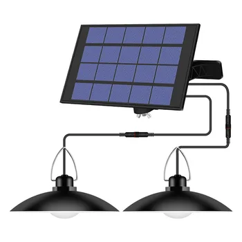 IP65 Водонепроницаемый солнечный подвесной светильник с двойной головкой, наружная внутренняя солнечная лампа с кабелем, подходит для двора, сада, в помещении и т. Д