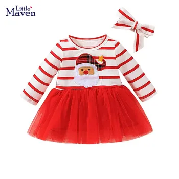 Little maven, рождественская одежда для маленьких девочек 0-2 лет с Санта-Клаусом, Милое платье для малышей