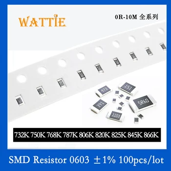 SMD резистор 0603 1% 732K 750K 768K 787K 806K 820K 825K 845K 866K 100 шт./лот микросхемные резисторы 1/10 Вт 1.6 мм*0.8 мм