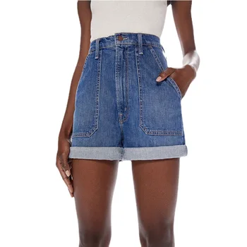 VII 2023 года, Новые узкие джинсы с высокой талией, с прямыми закатанными боками, С большими карманами, Выстиранные Старые Короткие джинсы, женские модели Весна И лето MO