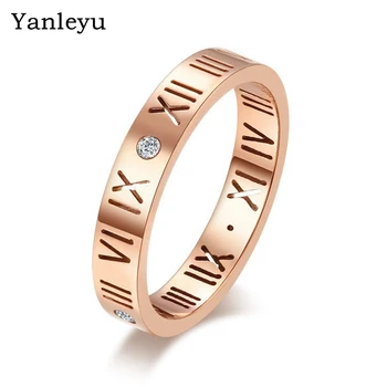 Yanleyu Элитный бренд Римские цифры Кольцо для женщин и мужчин Розовое золото Цвет Титан Сталь CZ Кристалл Свадебные украшения