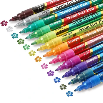Блестящие ручки с металлической краской, маркеры на водной основе, 12 цветов, набор ручек для поздравительных открыток, рисования, наскальной живописи