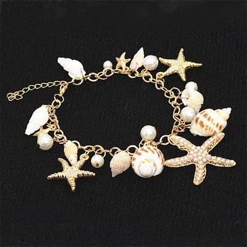 Богемный браслет из натуральной раковины, имитация жемчуга, морская звезда Для женщин, модные пляжные браслеты с подвесками, украшения на день рождения, подарки