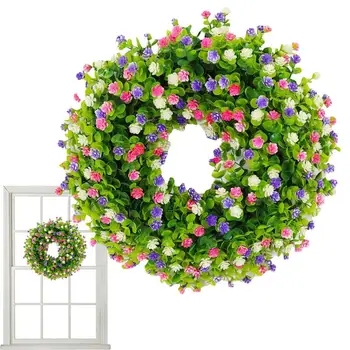 Венок из цветов на дверь Венок из искусственных цветов с весенне-зелеными листьями 19,6-дюймовый весенний венок для дома снаружи, внутри стены