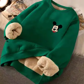 Весна 2023 Темно-зеленый плюшевый утолщенный свитер для мужчин и женщин, осенне-зимний топ, детское пальто с рисунком Микки