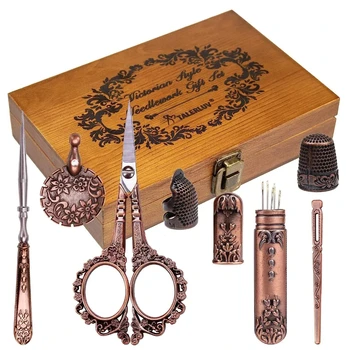 Винтажный набор ножниц для вышивания, Подарочный набор для рукоделия со старинными ножницами, ниткорезом, Наперстками, иглами, намоточная доска для шитья