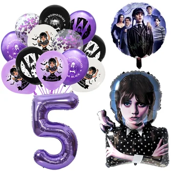 Воздушные шары с номером Wednesday Addams, украшение для вечеринки по случаю дня рождения, ручная работа, воздушный шар с принтом для девочек, реквизит для фотосъемки, украшения Ballon