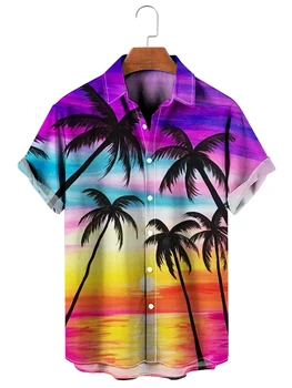 Гавайская мужская рубашка, летний пляжный повседневный укороченный топ с 3D принтом Подсолнуха, уличная модная свободная одежда оверсайз, уличные футболки для мужчин