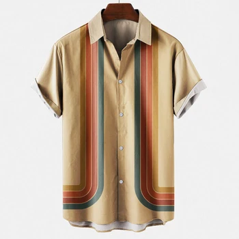Горячая распродажа, Новая мужская модная рубашка для отдыха, блузка с креативными пуговицами в полоску для мужчин и женщин, Уличная рубашка с коротким рукавом