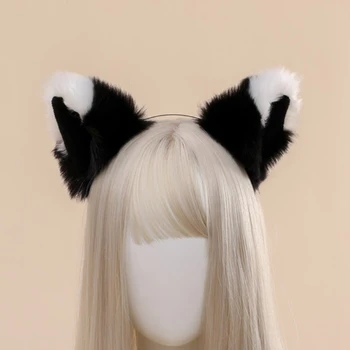 Градиентный цветовой блок Повязка на голову из искусственного меха животного Плюшевое ухо котенка Косплей обруч для волос Прямая доставка