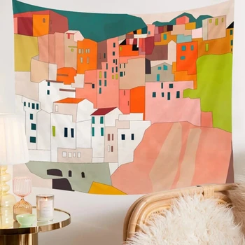 Греция Картина с острова Санторини, гобелен, висящий на стене, дом на побережье Италии, Живописные настенные гобелены, домашний декор, Художественное оформление