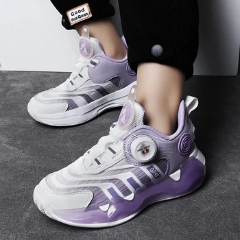 Детская обувь, новая модная светящаяся в темноте спортивная обувь для девочек, повседневная нескользящая обувь для бега с поворотной кнопкой на пружинах