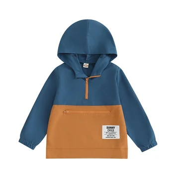 Детская толстовка с капюшоном для мальчиков, пуловер с капюшоном контрастного цвета, осенняя повседневная толстовка с карманом