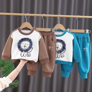 Детский весенний комплект из двух предметов, рубашка с круглым вырезом для мальчиков, весенне-осенний комплект, весенний комплект модной детской одежды