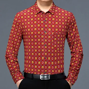 Дизайнерские рубашки с точечным принтом для мужчин С длинным рукавом и карманом, Шелковистые Повседневные осенние Высококачественные Мягкие Удобные Роскошные Camisas De Hombre