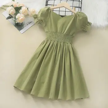 Зеленое летнее платье для девочек MODX Kids 2023, новое Детское Тонкое хлопчатобумажное платье принцессы в корейском стиле для девочек-подростков, милые платья с V-образным вырезом