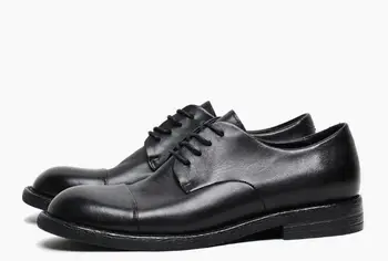 Зимняя однотонная черная обувь с высоким берцем, модная классика из натуральной кожи, мужская обувь в стиле дерби, высококачественная повседневная мужская обувь