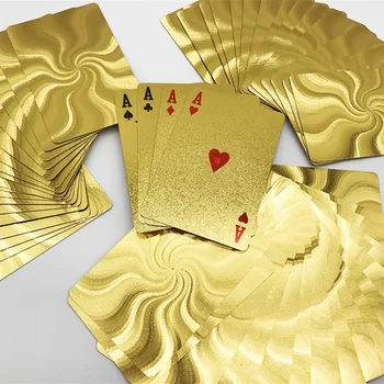 Золотые игральные карты Пластиковая колода для игры в покер Упаковка для покеров из фольги Волшебные карты Водонепроницаемая Подарочная коллекция настольных игр