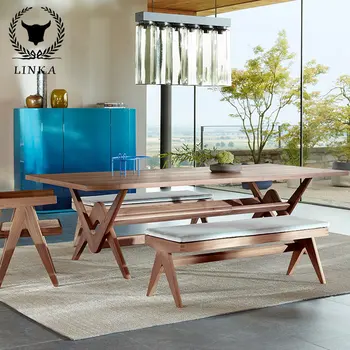 Изготовленный на заказ обеденный стол из массива дерева из закаленного стекла из североамериканского черного ореха, итальянский минималистичный прямоугольный дизайнерский обеденный стол