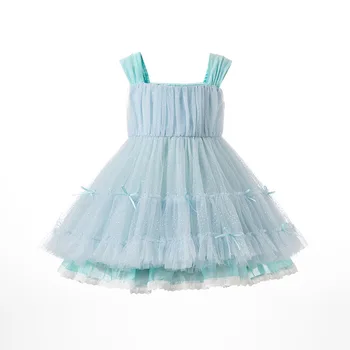 Испанское синее платье для маленьких девочек, детские бальные платья с блестками, кружевным бантом, Детские праздничные платья для малышей, Лолита для девочек, Vestidos