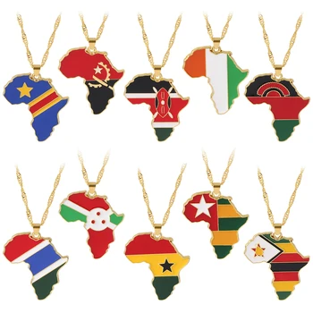 Карты Африки Флаг Кулон Ожерелье Цвета Золота Ганы, Нигерии, Конго, Либерии, Сомали, Ангола Африканские Ювелирные Изделия Подарок