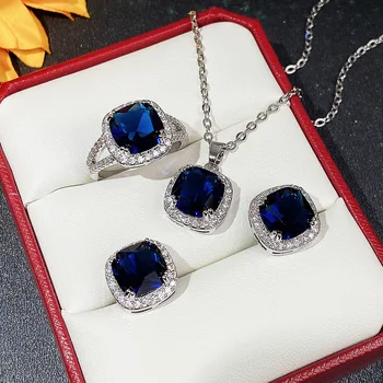 Классические женские кольца из стерлингового серебра 925 пробы, квадратные кольца с синим цирконом для женщин, геометрические кольца с кубическим цирконом, вечерние украшения
