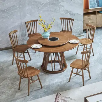 Классические наборы кухонных столов из массива, стулья, Выдвижные круглые обеденные столы для отелей с поворотным столом, мебель Sala Da Pranzo