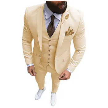 Классический мужской костюм Slim Fit, 3 предмета, Сшитое на заказ Мужское платье с вырезами на лацканах, свадебный смокинг жениха, блейзер, жилет, брюки, костюм Homme
