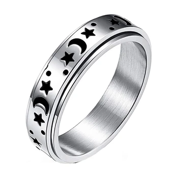 Кольца для снятия стресса и беспокойства, кольца для вращения Луны, кольцо для беспокойства из нержавеющей стали для женщин, Мужское кольцо-спиннер