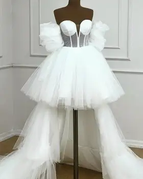 Короткие свадебные платья спереди и длинные сзади, тюлевая иллюзия, многоуровневые платья невесты 