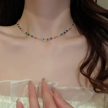 Красочные Нишевые ожерелья, Модные женские Сетчатые Красные цепочки для ключиц, Минималистичные ожерелья, Аксессуары для шеи, Ожерелья и браслет