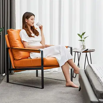Легкое Роскошное Современное Кожаное кресло для чтения Nordic Living Room Balcony Lazy Lounge Кресло Sillas Salon Furniture YH