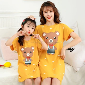 Летнее ночное платье для мамы и дочки Семейные пижамы Пижамы Детская ночная рубашка для девочек Пижамы для девочек-подростков Детское пижамное платье
