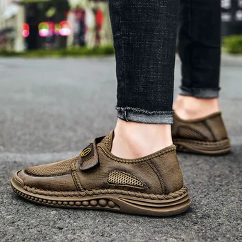 Летние мужские повседневные кроссовки, треккинговые сандалии на прошитой подошве, модная удобная сетчатая мужская обувь для прогулок на открытом воздухе, Мужская обувь 46 размера