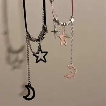 Милые девушки, крутые подвески в виде звезды, Луны, креста, ожерелье для женщин, бусы Harajuku Y2k, колье с веревочной цепочкой, Корейская бижутерия