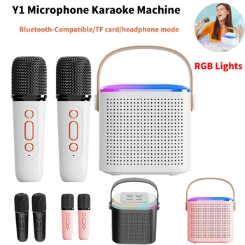 Мини-микрофон, красочные светодиодные фонари, семейная караоке-машина, совместимая с Bluetooth стереосистема 5.3, мини-динамик
